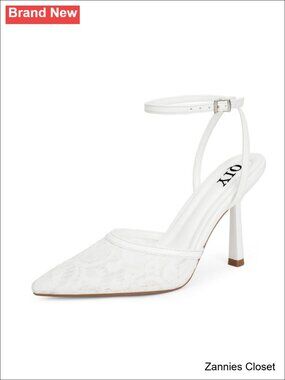 ✨ Women's Closed Toe Stiletto Heel Pumps with Ankle Strap, Lace, Pointed Toe,